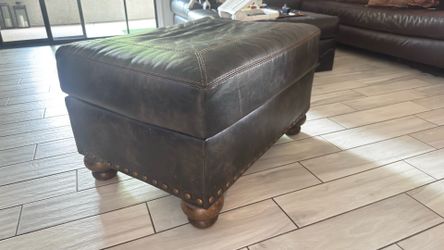 Brown Leather Ottoman - Stitched- Rustic - Great condition