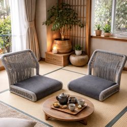 Modern Tatami Floor Chairs (Set of 2) – Rope Woven, No Legs, Cozy & Stylish 