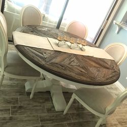RESTORATION HARDWARE BAROQUE PARQUET ROUND DINING TABLE