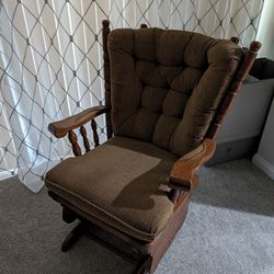 Solid Wood Mid-century Rocking Chair With Cushions