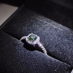 Luxury Green Square Halo Moissanite 925 Silver Adjustable Ring