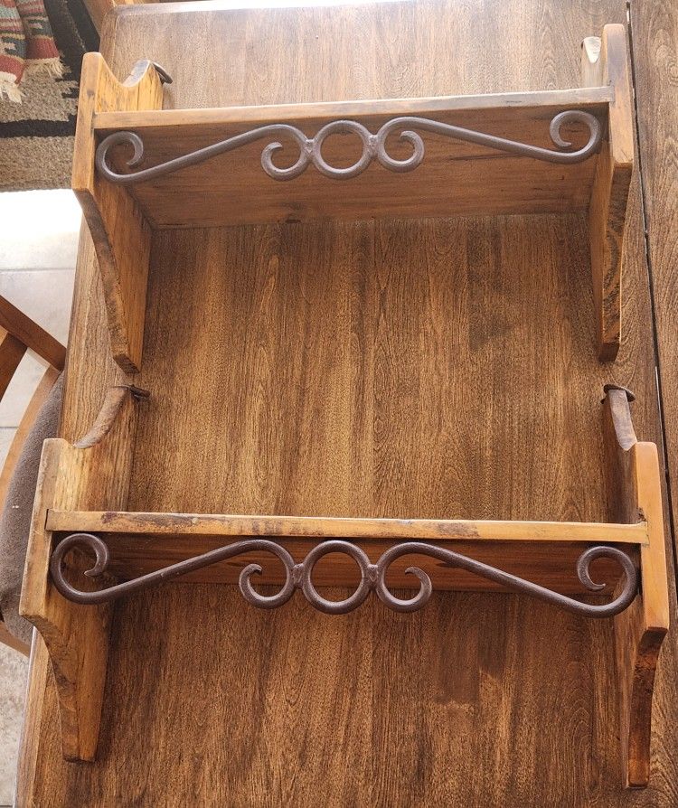 Pair Of Rustic Hanging Wall Shelves - Solid Wood With Metal Accent - Cabin - Nice Condition
