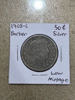 1908-S Barber Silver Half Dollar Low Mintage