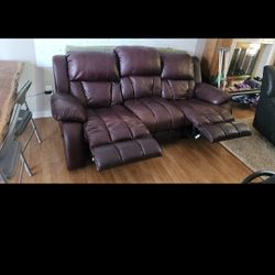 Brown leather recliner sofa