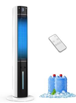***ICE COLD AIR!!  Evaporative Air Swamp Cooler - 38inch Cooling Fans that Blow Cold Air for Bedroom, Portable Tower Fan with 3L Water Tank, Ice Packs