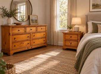7-Drawer Wood Dresser + Matching Nightstand / 2-Piece Bedroom Set