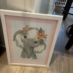 Bedazzled Baby Elephant Picture With Frame