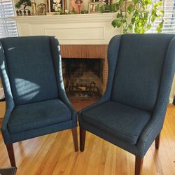 2 Blue Wingback Dining Chairs