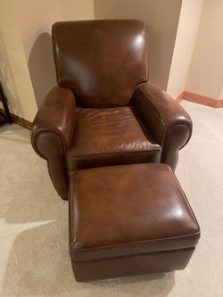 Executive Brown Leather Club Chair with Matching Ottoman