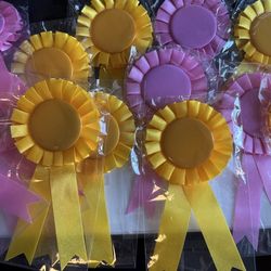 Rosette Pins  Birthday or Award (Pink & Yellow)