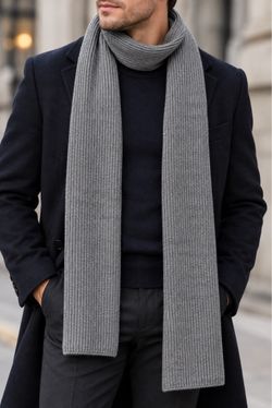 Piombo Gray Ribbed Knit Scarf NWT One Size