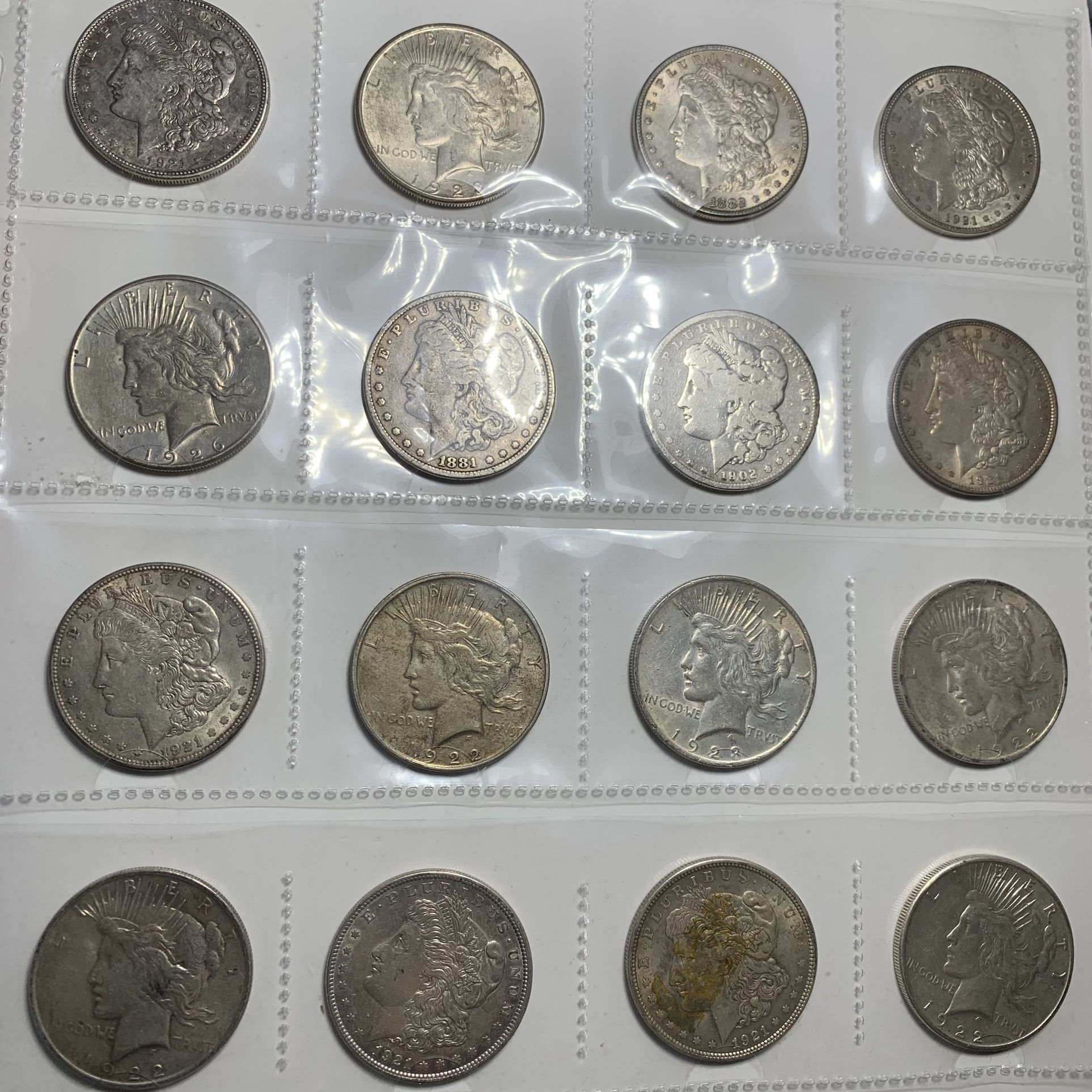 Mixed Lot Of 16 Morgan & Peace Silver Dollars