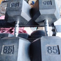 Pair Of 85 Lb Rubber Hex Dumbbells 170 Lb Total Weight
