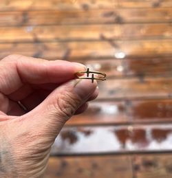 Gold-Tone Double Band Cross Ring – Delicate Minimalist Faith Ring