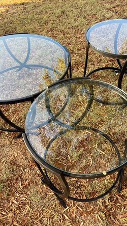 3 pc metal glass coffee $ side tables