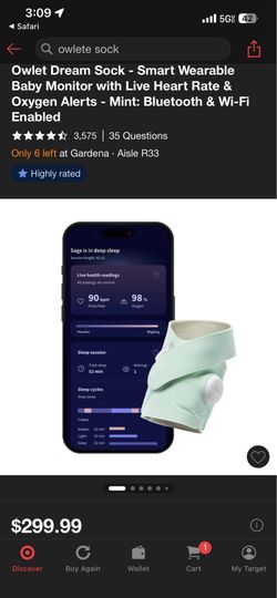 Owlet Dream Sock Smart Baby Monitor – Mint