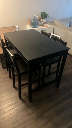 Black Wood Dining Table with 4 Chairs