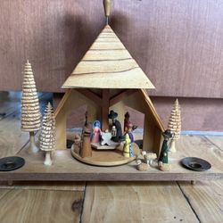 Vtg German Christam Wood Nativity Candle Carousel