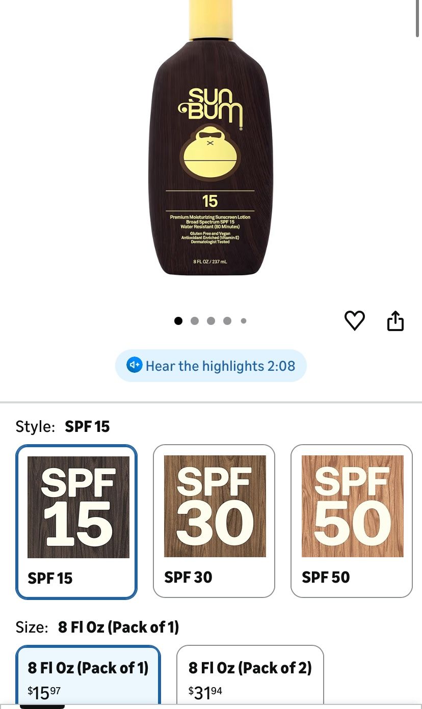 Sun Bun Sunscreen SPF 15 8oz