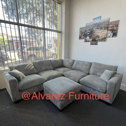 Corduroy Sectional Sofa With Ottoman