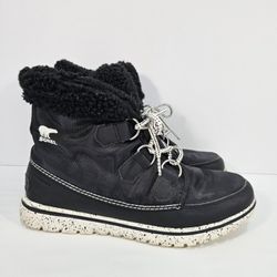 Sorel Cozy Carnival Waterproof Winter Boots Black Faux Fur Womens 9.5
