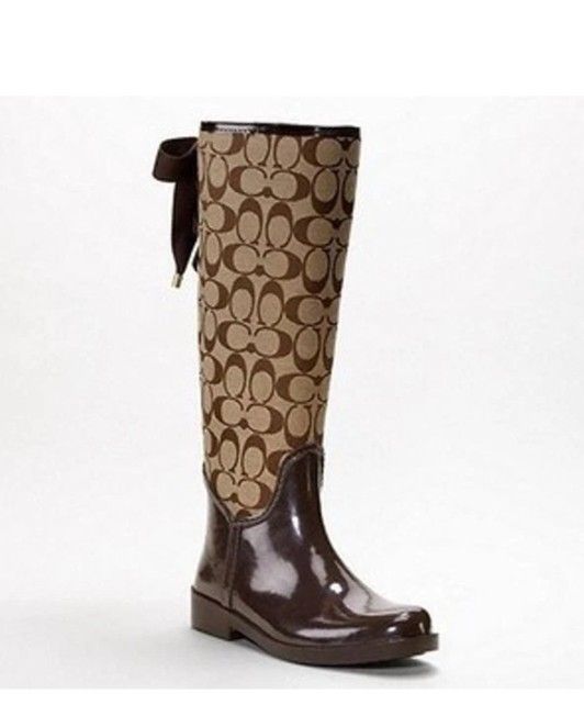 COACH TRISTEE SIGNATURE KHAKI CANVAS LACE UP CORSET RAIN BOOTS US SIZE 6