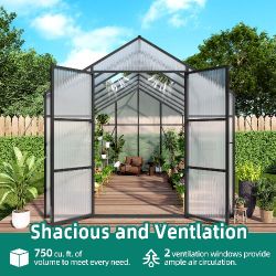 Newly marketed Gain height windproofaluminum greenhouse 8x14 FT Polycarbonate Greenhouse Raised Base and Anchor Aluminum Heavy Duty Walk-in Greenhouse