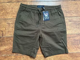NWT Psycho Bunny Riviera E-Waist Shorts Mens XXS Dark Olive Green Drawstring Chino