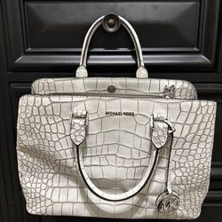 Michael Kors white crocodile satchel