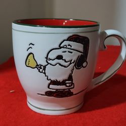 PEANUTS Worldwide Snoopy Santa Yellow Bell 'Joy Peace Love' Christmas Coffee Mug