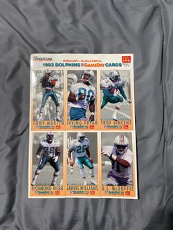 1993 Miami Dolphins Game Day Cards