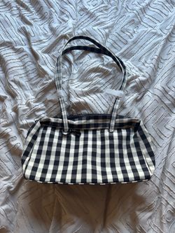 Cream and black gingham bowler bag