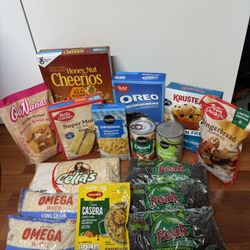 cereals,cake mix,cans,rices….