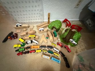 Wooden Railway Adventure Set – Trains, Track, Bridges, Vehicles & Accessories- $135