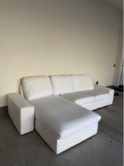Modern White Sectional Sofa w/ Chaise - Deep Seats
