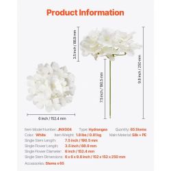 Artificial Flowers, 65 pcs Real Looking White Silk Fake Hydrangea Bulk, White Faux Bridal Shower with Stems for DIY Wedding Bouquets, Home Centerpiece