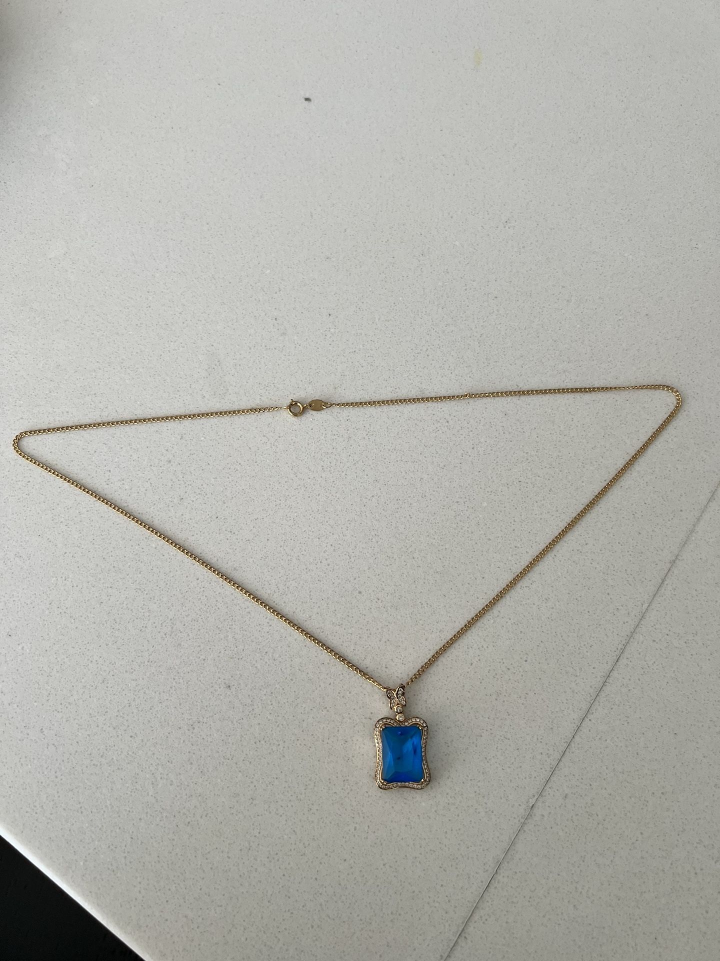 Gold Chain + Blue Sapphire Butterfly Pendant 