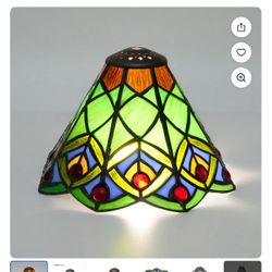 20cm green bottom peacock tail handmade stained glass lamp shade