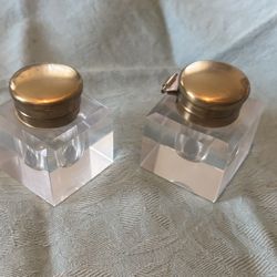 Vintage Glass and Brass Inkwells 