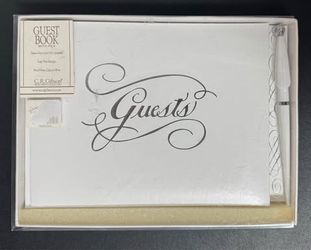 NEW C.R. Gibson Guest Book With Pen White & Silver just $10