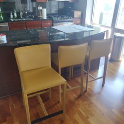 3 Carmel Color Leather Bar Stools 