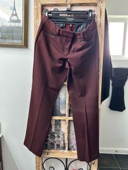 Express maroon textured straight-leg women's dress pants.