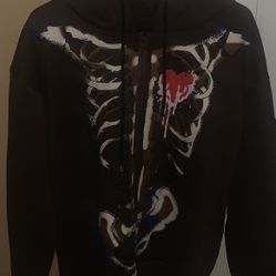 Skeleton Jacket Hoodie Zip Up Mocha Heartless