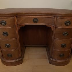 Wood And Leather Antique Desk 