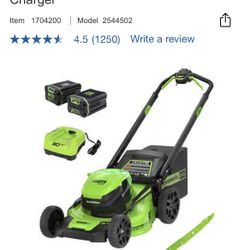 Green Works Mower Including Chargers Like New 