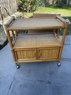 Rattan Bar Cart 29”1/2W X 18”D X 29”H Used But Good Condition $25 Firm On Price