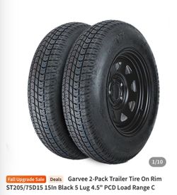 Garvee 2-Pack Trailer Tire On Rim ST205/75D15 15In Black 5 Lug 4.5" PCD Load Range C $150