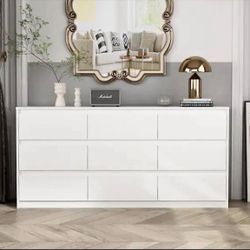 White 9-Drawer Wood Dresser