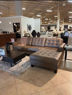 Tufted Leather Sectional Sofa with Chaise