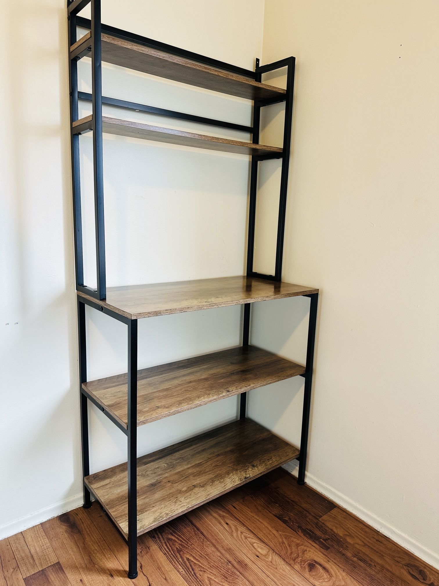 Table With Shelves Wood Look With Metal Black